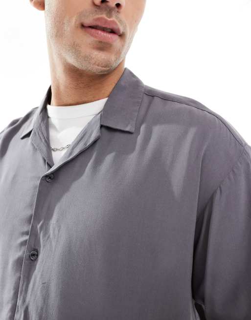 Jack & Jones - Camicia a maniche corte grigio scuro con rever, 3 di 4
