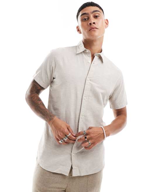 Jack & Jones - Camicia a maniche corte in lino beige