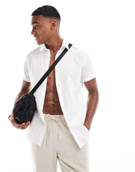 Jack & Jones - Camicia a maniche corte in lino bianca
