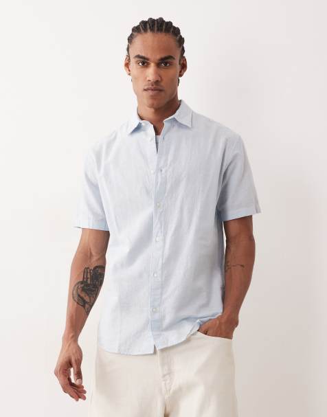 Jack & Jones - Camicia a maniche corte in misto lino azzurra - view 1