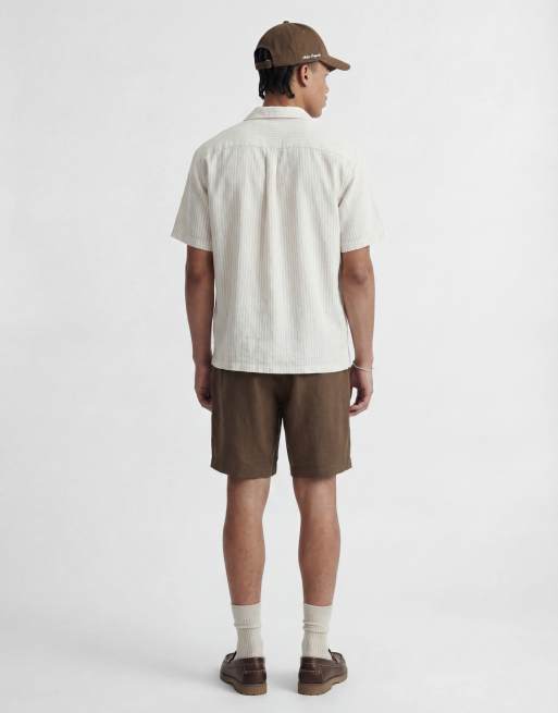 Jack & Jones - Camicia a maniche corte in misto lino beige a righe, 2 di 4