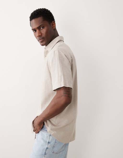 Jack & Jones - Camicia a maniche corte in misto lino beige, 3 di 5