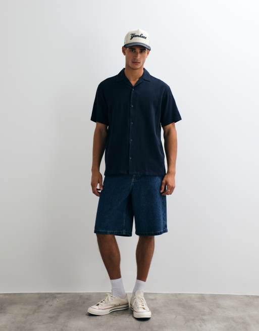 Jack & Jones camicia a maniche corte in tessuto piqué navy, 2 di 5