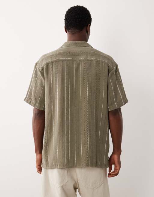 Jack & Jones - Camicia a maniche corte kaki a righe, 5 di 5