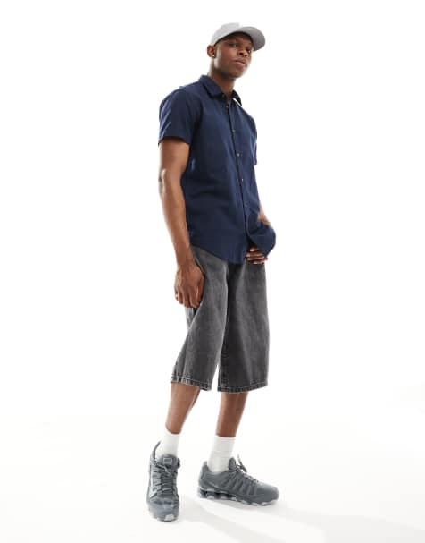 Jack & Jones - Camicia a maniche corte misto lino blu navy - view 1