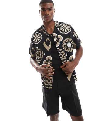 Jack & Jones - Camicia a maniche corte nera con colletto con rever - view 1