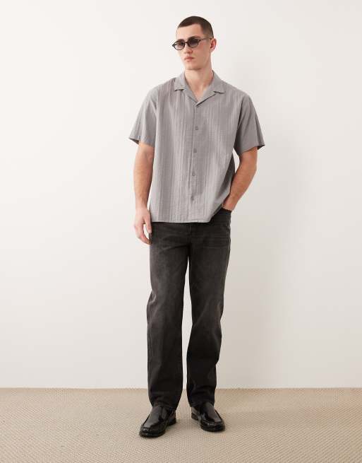 Jack & Jones - Camicia a maniche corte testurizzata grigia, 2 di 5