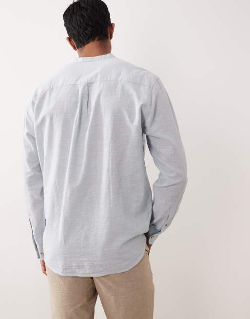 Jack & Jones - Camicia a maniche lunghe in misto lino azzurra con collo serafino, 5 di 5