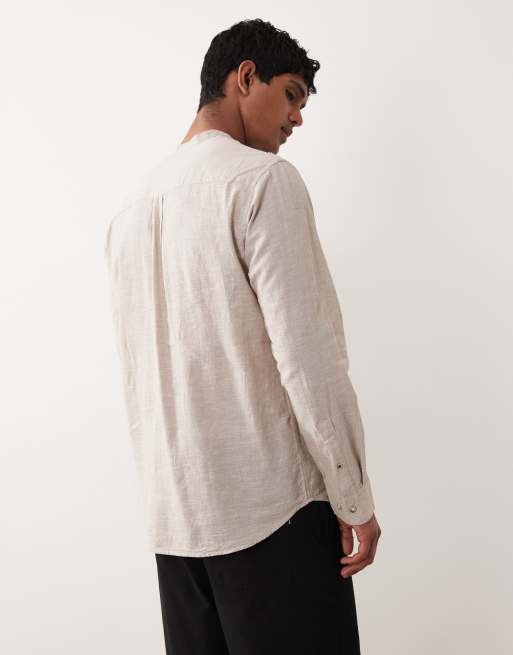 Jack & Jones - Camicia a maniche lunghe in misto lino beige con collo serafino, 5 di 5