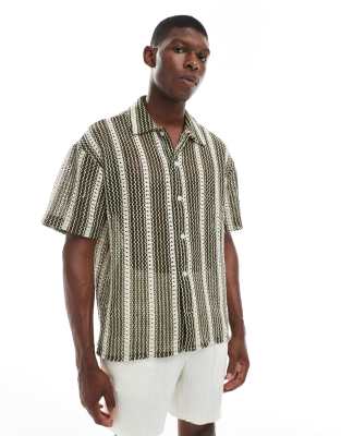 Jack & Jones - Camicia a righe kaki all'uncinetto - view 1