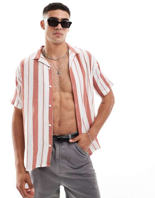 Jack & Jones - Camicia arancione a righe ampie con colletto con rever