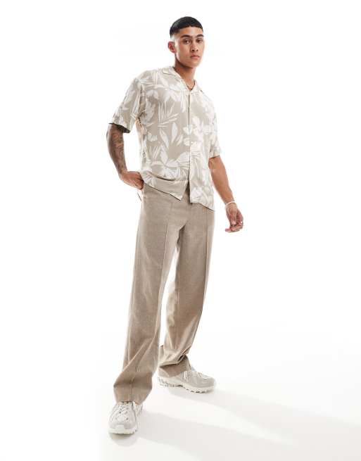 Jack & Jones - Camicia beige a fiori con rever