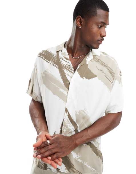 Jack & Jones - Camicia beige con stampa effetto pennellata e rever - view 1