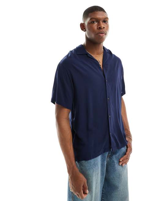 Jack & Jones - Camicia con colletto blu navy con rever 