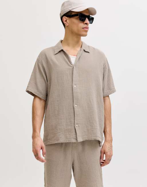 Jack & Jones - Camicia con collo alla cubana kaki vintage