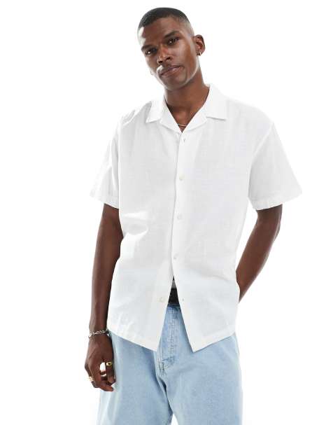 Jack & Jones - Camicia con rever in misto lino bianca - view 1