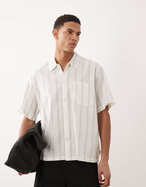 Jack & Jones - Camicia corta a maniche corte in misto lino color crema a righe