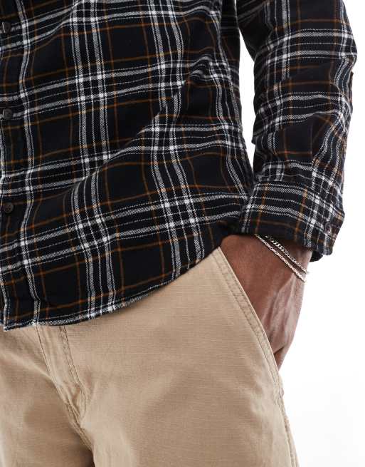 Camicia Da Uomo Casual A Quadri Flanella – Maniche Lunghe, Button Down, Con Tasca – Taglia L, Nero - 2