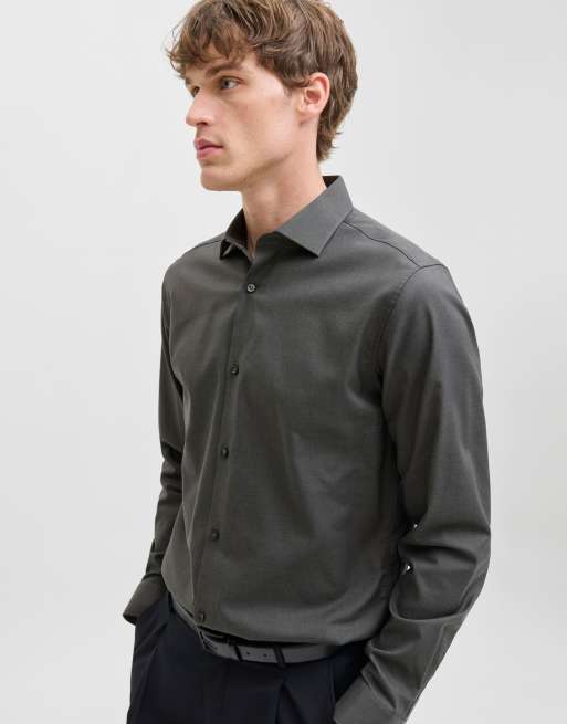 Jack & Jones camicia elegante in grigio scuro mélange, 6 di 7