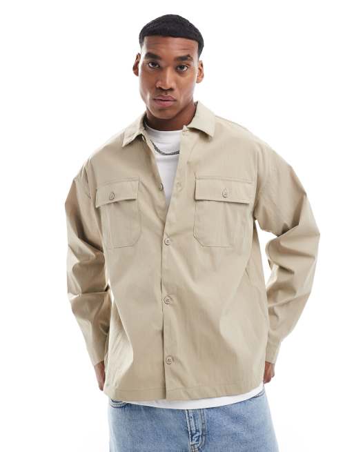 Jack & Jones - Camicia giacca oversize beige in nylon    