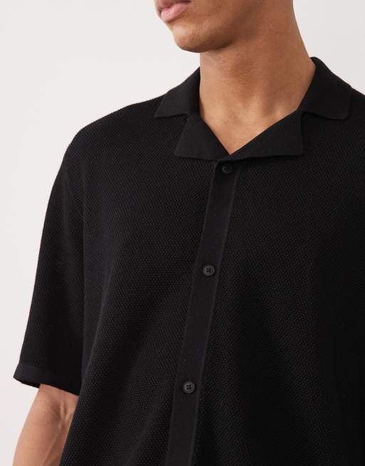 Jack & Jones - Camicia in maglia nera con colletto con rever e bottoni, 5 di 5