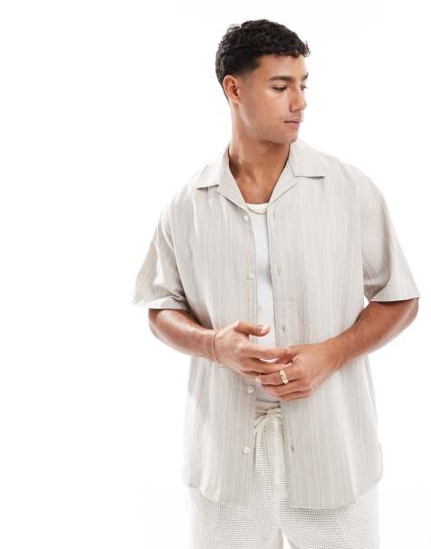 Jack & Jones - Camicia in misto lino color pietra ricamata - view 1