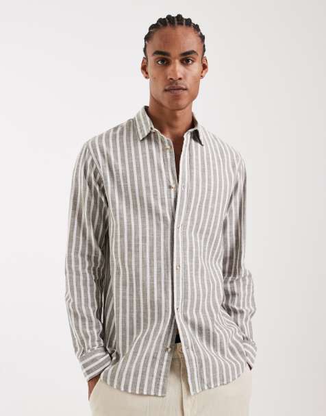 Jack & Jones - Camicia in misto lino marrone chiaro a righe - view 1