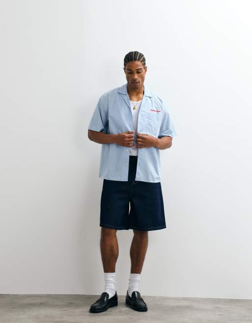 Jack & Jones - Camicia in popeline blu a righe con tasca ricamata, 3 di 5