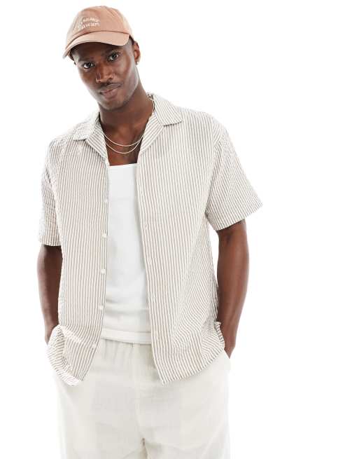 Jack & Jones - Camicia in seersucker beige con rever