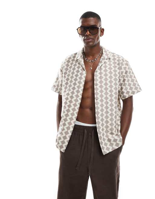 Jack & Jones - Camicia in tessuto all'uncinetto beige