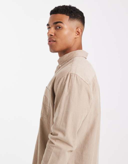 Jack & Jones - Camicia in velluto a coste beige con tasca, 4 di 5