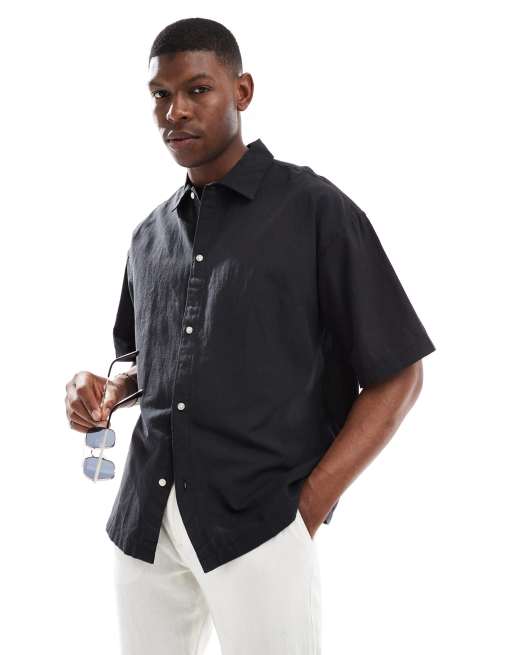 Jack & Jones - Camicia nera oversize in lino