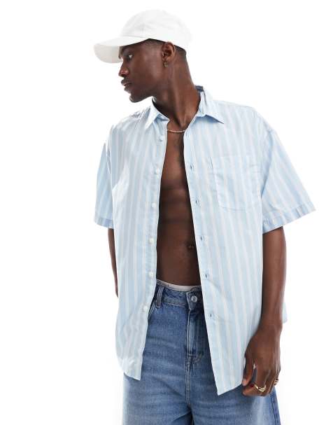 Jack & Jones - Camicia oversize a maniche corte blu chiaro a righe - view 1