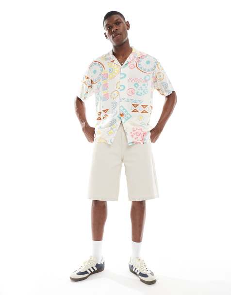 Jack & Jones - Camicia oversize beige con stampa multicolore - view 1