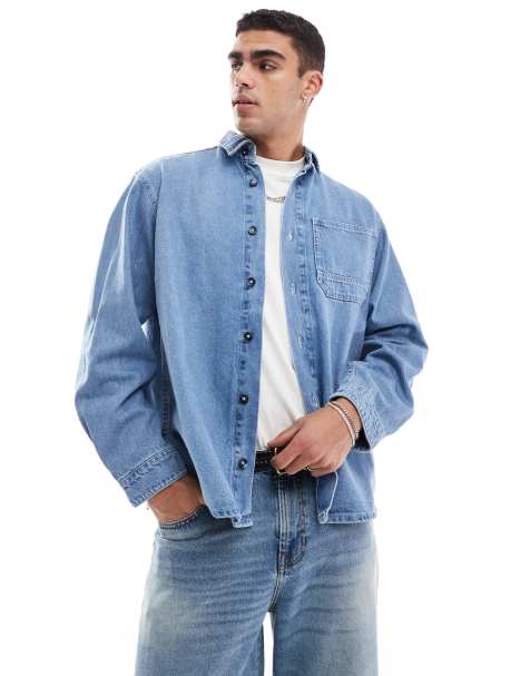 Jack & Jones - Camicia oversize in denim pesante blu lavaggio vintage - view 1