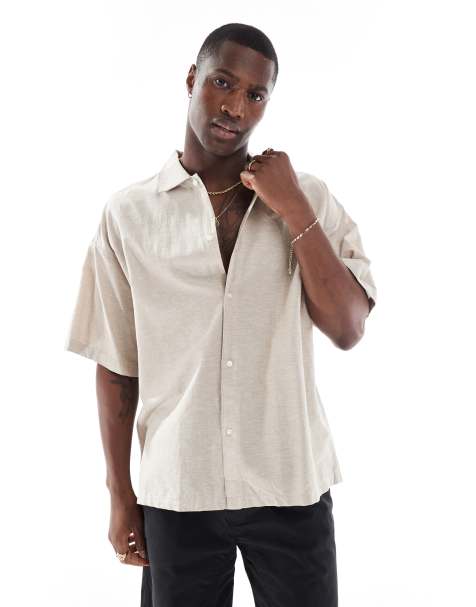 Jack & Jones - Camicia oversize in misto lino beige - view 1