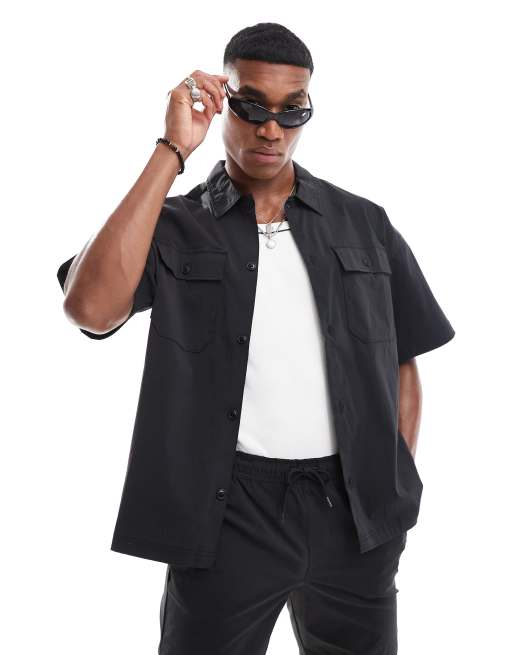 Jack & Jones - Camicia oversize in nylon multitasche nero in coordinato 