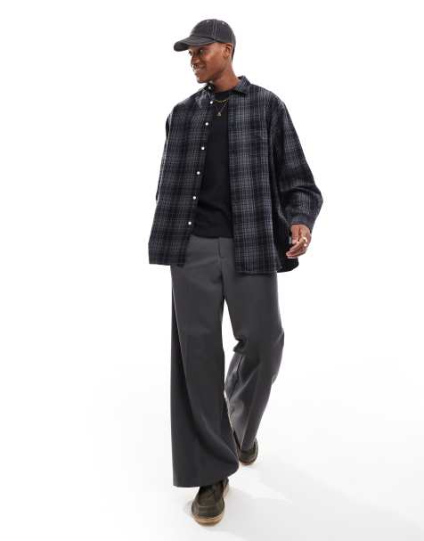 Jack & Jones - Camicia oversize nera a quadri in cotone - view 1