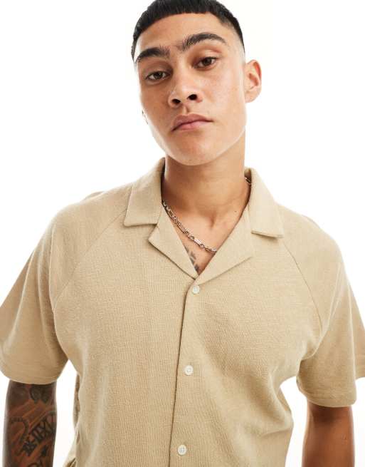 Jack & Jones - Camicia oversize testurizzata con colletto rever beige