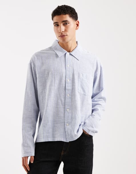 Jack & Jones - Camicia squadrata a maniche lunghe in seersucker a righe blu e bianche - view 1