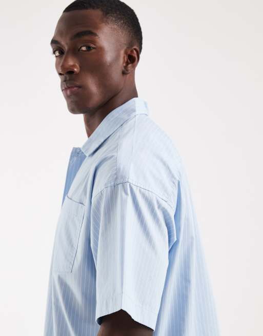 Jack & Jones - Camicia squadrata in popeline blu a righe, 5 di 5