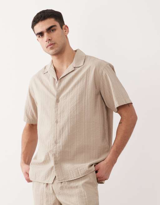 Jack & Jones - Camicia testurizzata a maniche corte beige in coordinato