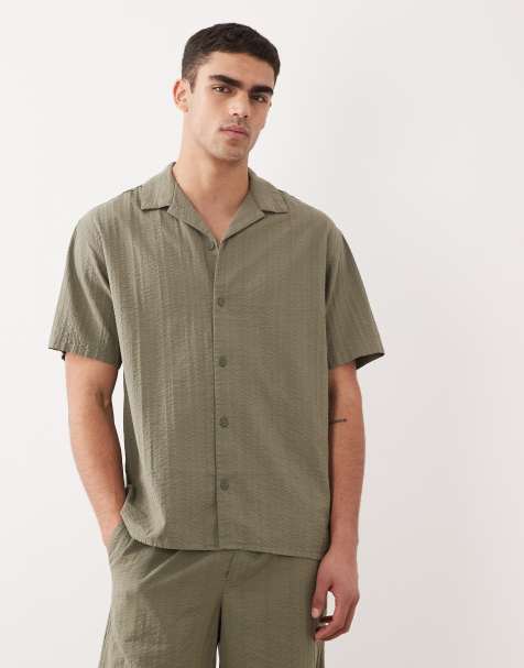 Jack & Jones - Camicia testurizzata a maniche corte kaki in coordinato - view 1