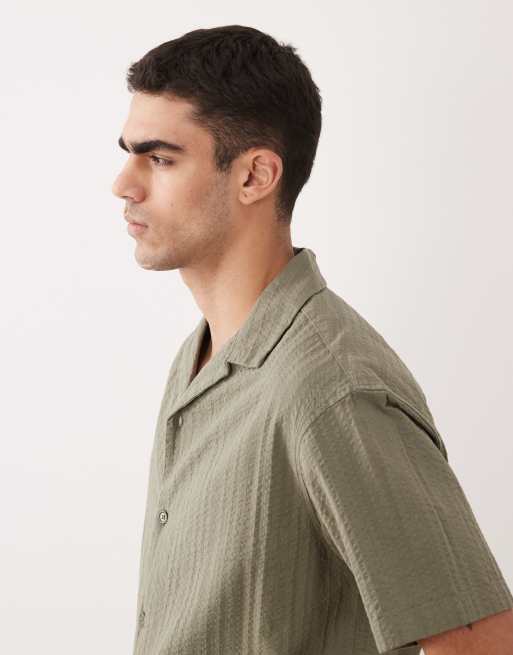 Jack & Jones - Camicia testurizzata a maniche corte kaki in coordinato, 4 di 5