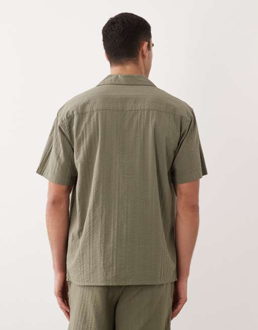 Jack & Jones - Camicia testurizzata a maniche corte kaki in coordinato, 5 di 5