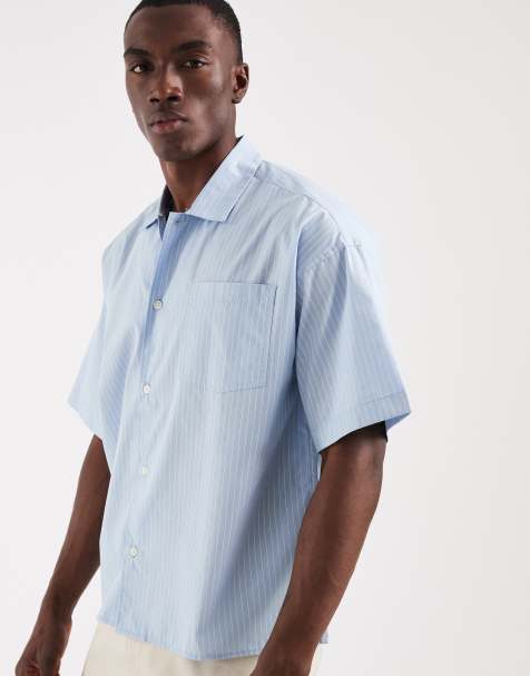 Jack & Jones - Camisa azul a rayas de corte cuadrado de popelina - view 1
