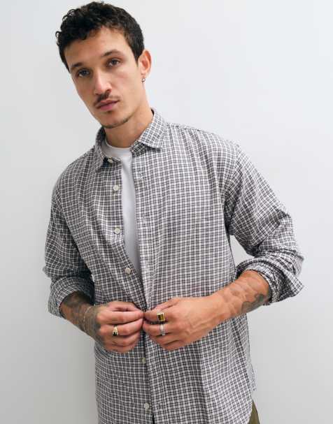 Jack & Jones - camisa de franela de cuadro micro en crema y negro - view 1