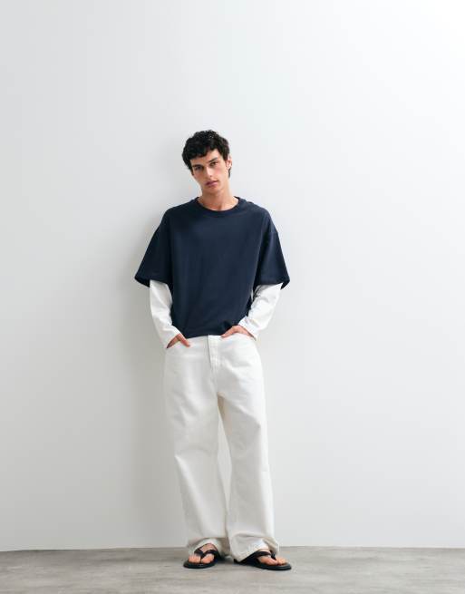 Jack & Jones - Camiseta azul petróleo de manga larga con diseño efecto doble capa, 3 de 5