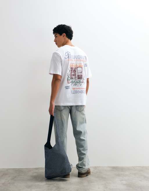 Jack & Jones - camiseta blanca con estampado trasero de boceto breakfast, 3 de 5