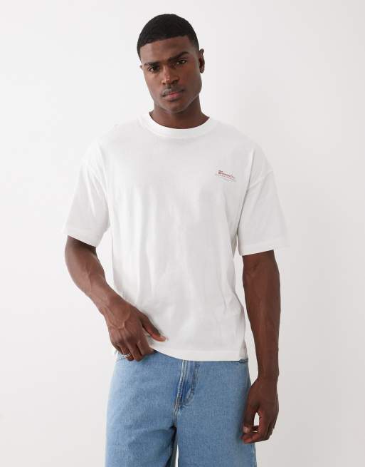 Jack & Jones - Camiseta blanco hueso extragrande con estampado de vino en la espalda, 5 de 5